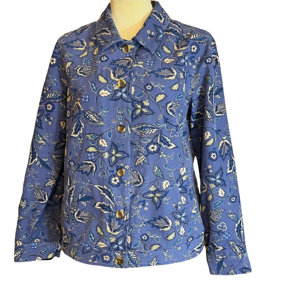 Appleseeds Floral Button Down Jacket‎ Blue Flowers Cottagecore Coat